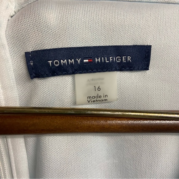 TOMMY HILFIGER V-NECK LINED SURPLICE FAUX-WRAP MAXI DRESS Size 16 Teal White - Picture 15 of 16